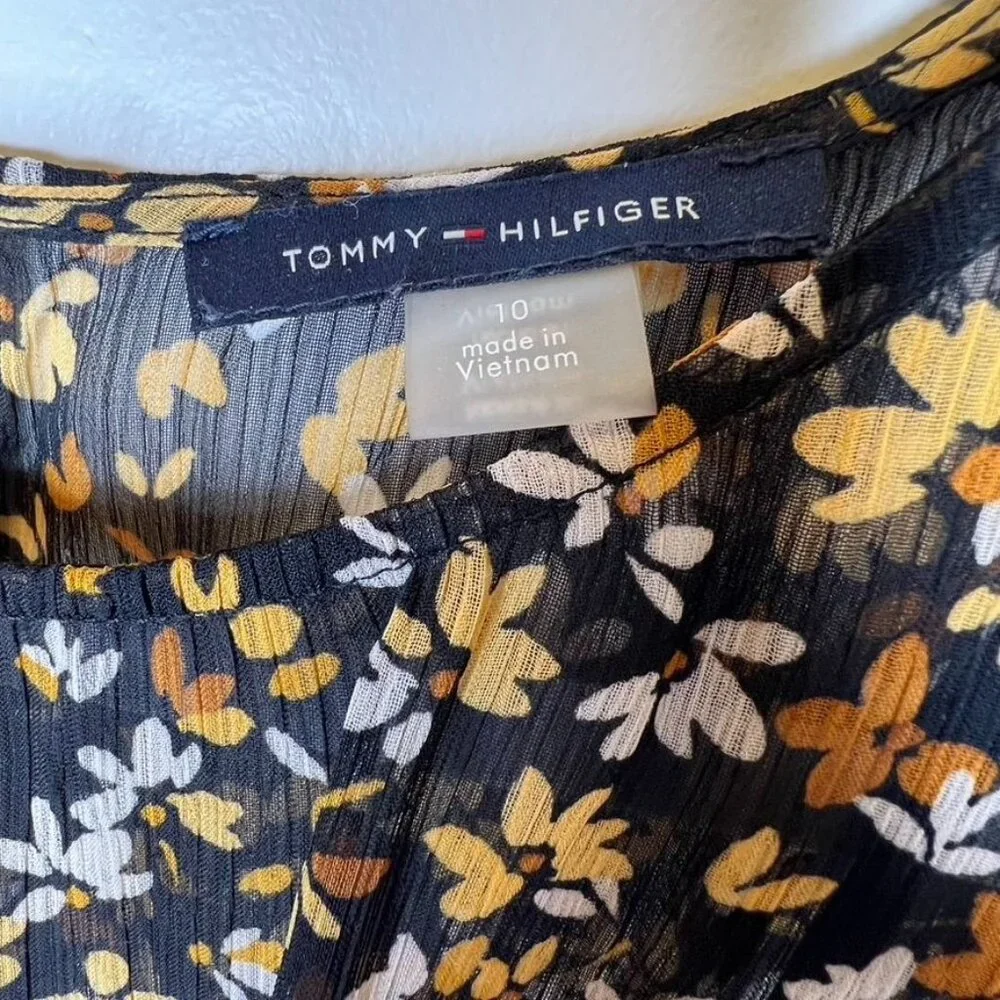 Tommy Hilfiger Womans Sintched Floral Print Midi Dress Long Sleeve Size 10 - Picture 3 of 7